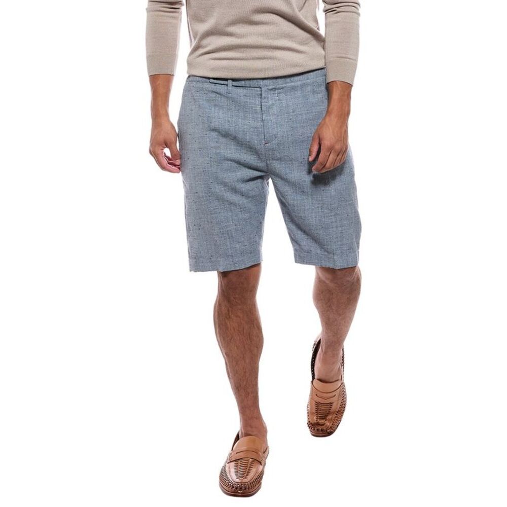 Isaia Mens  Linen Trouser Short, Blue